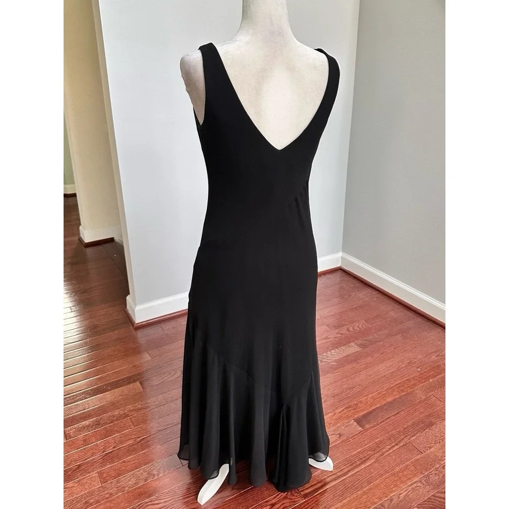 Jones Wear‎ Dress Black Flowey Cowl Neck Feminine Silver Brooch Cocktail Dress